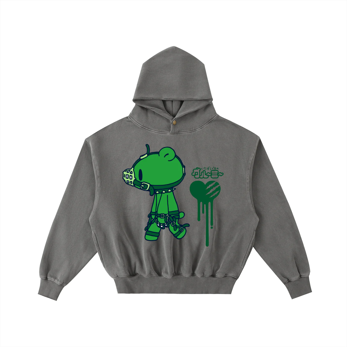 Gloomy Bear Frayed Enzyme Washed Fleece Hoodie - Image 5