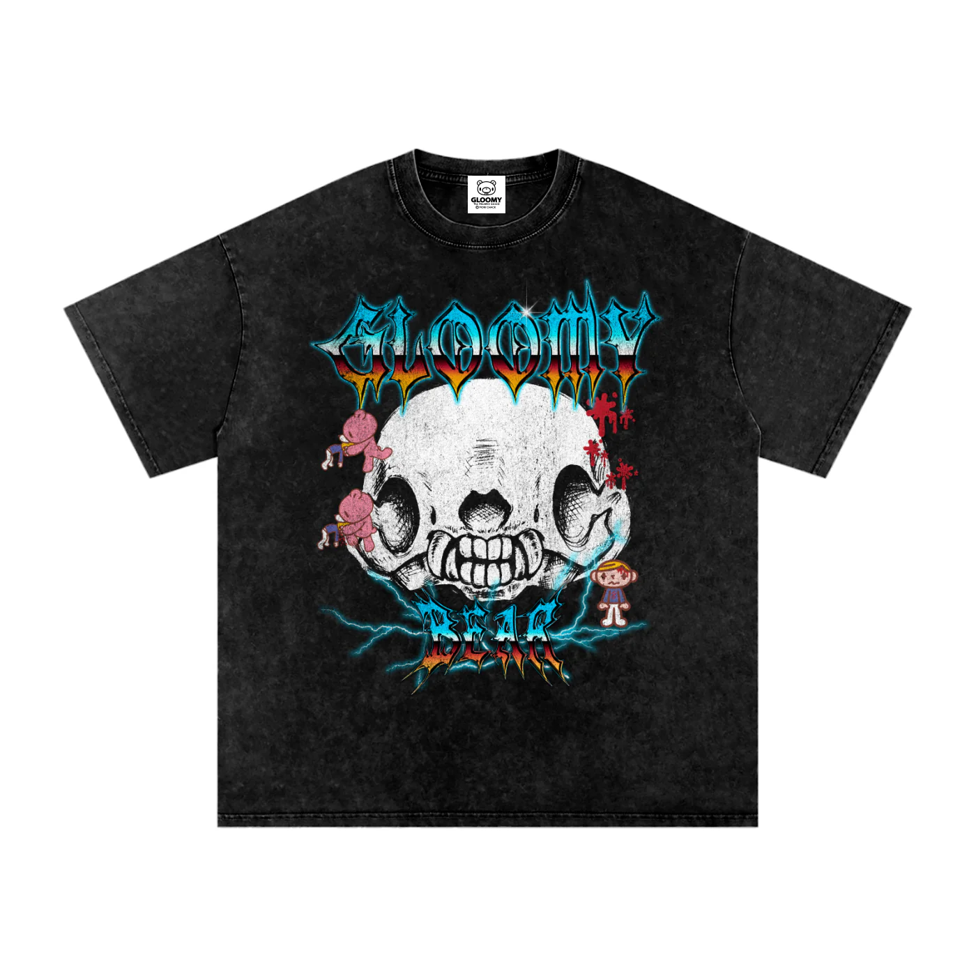 Gloomy Bear Skull Acid Wash T-Shirt