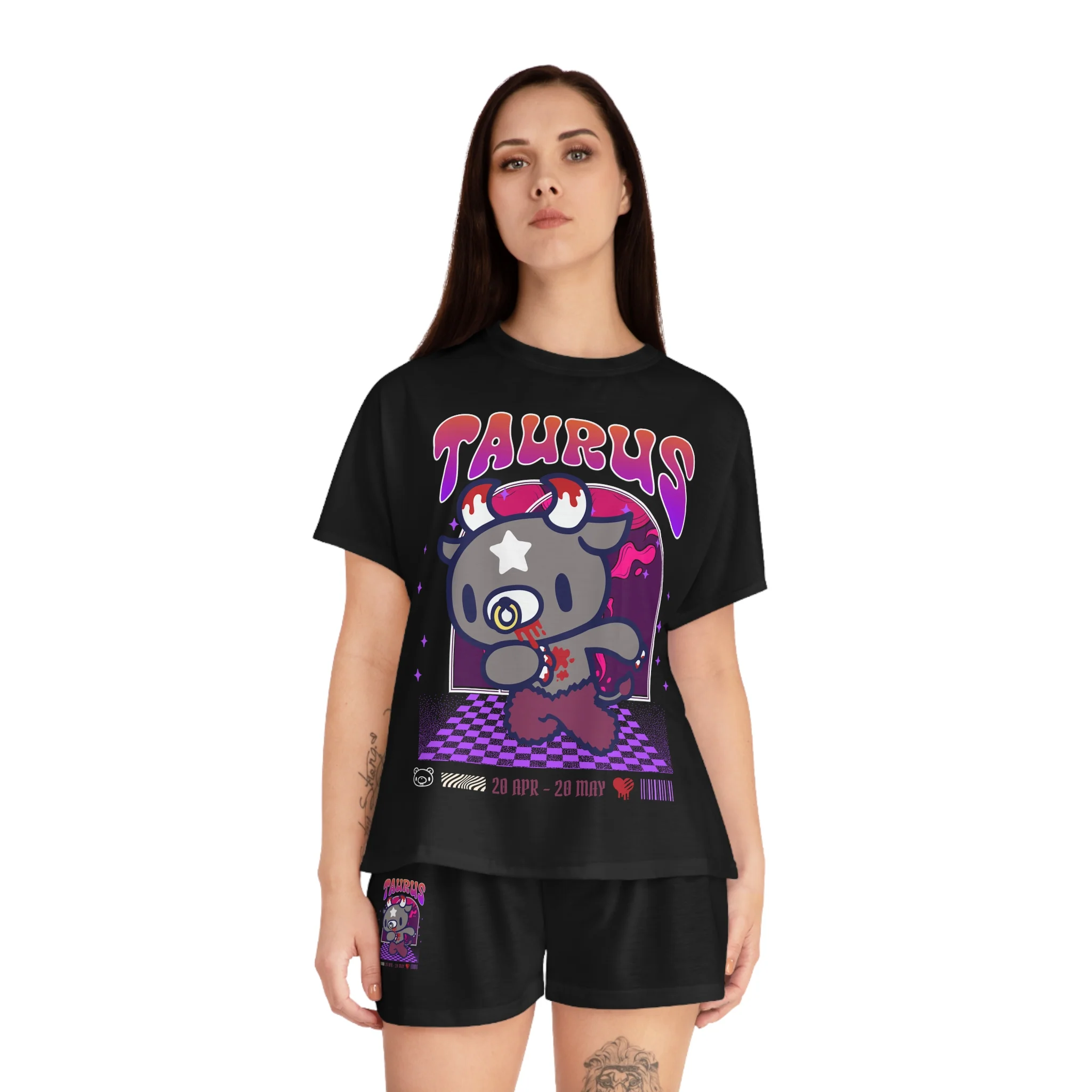 Gloomy Taurus Zodiac Women's Short Pajama Set (AOP) - Image 3